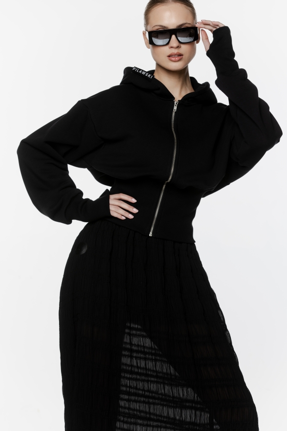 BLUZA CZARNA KRÓTKA ZAPINANA DAMSKA - obrazek 6