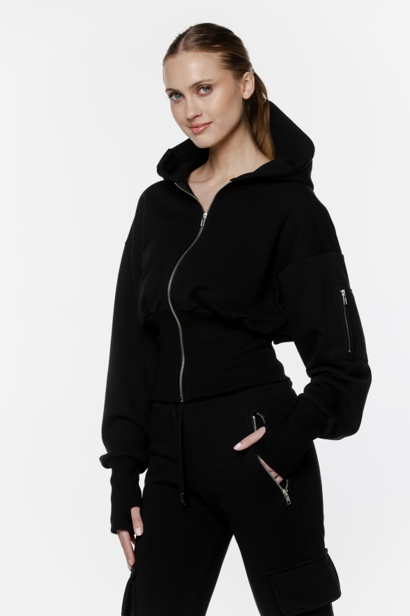 BLUZA CZARNA KRÓTKA ZAPINANA DAMSKA