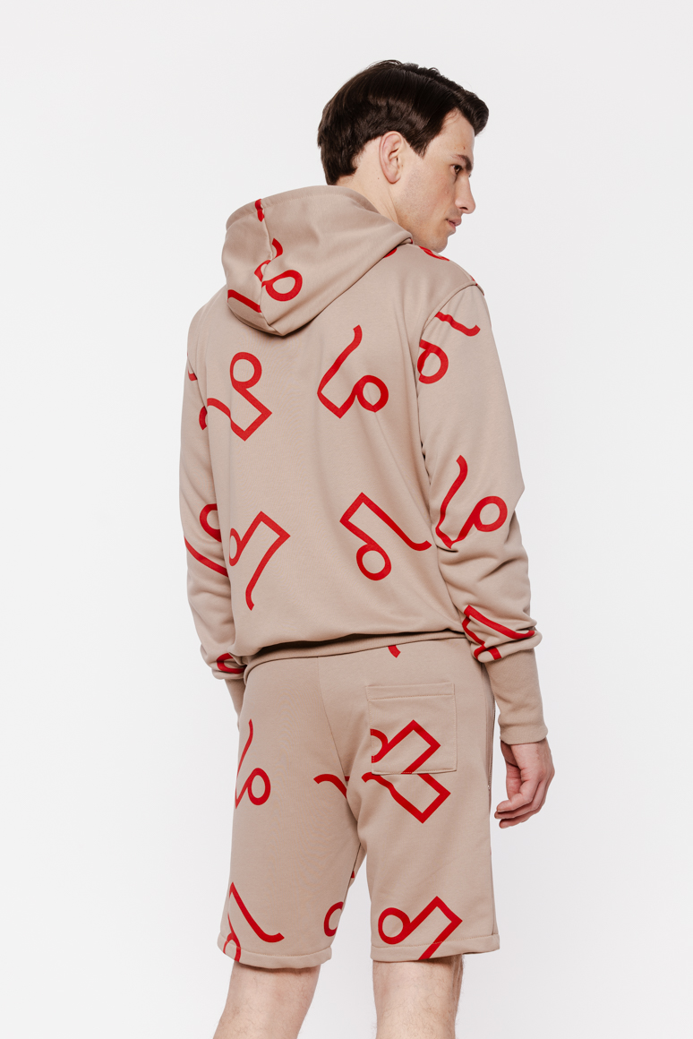 BLUZA BEŻOWA W CZERWONY MONOGRAM ROZIPNANA MĘSKA - obrazek 3