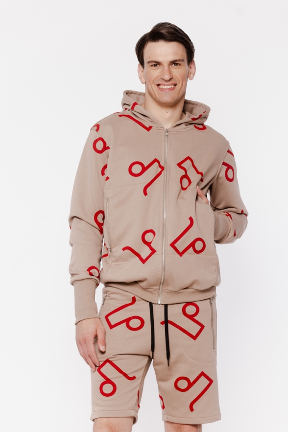 BLUZA BEŻOWA W CZERWONY MONOGRAM ROZIPNANA MĘSKA
