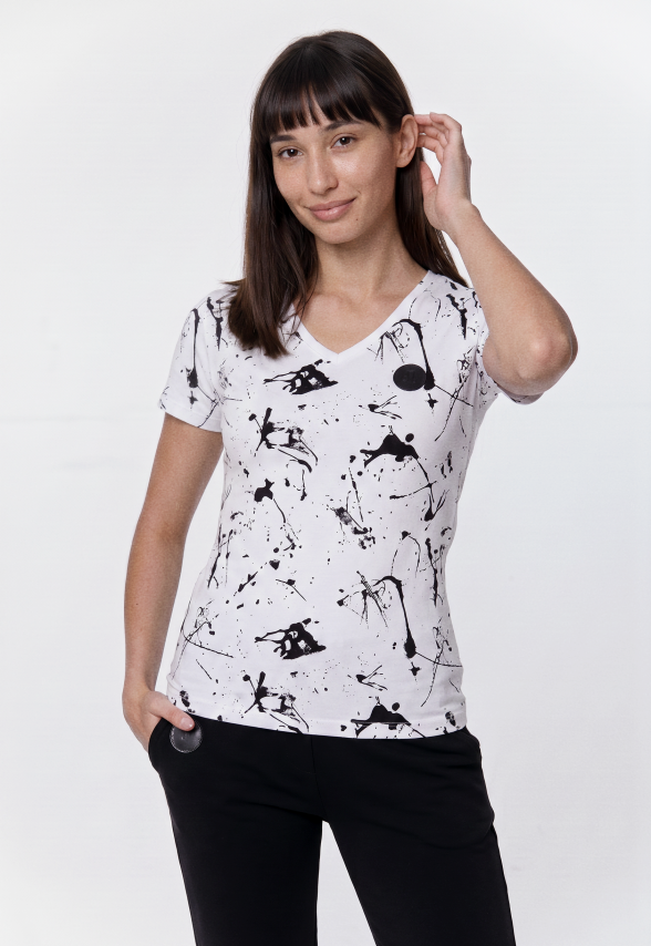 T-SHIRT BIAŁY W AUTORSKI PRINT DAMSKI