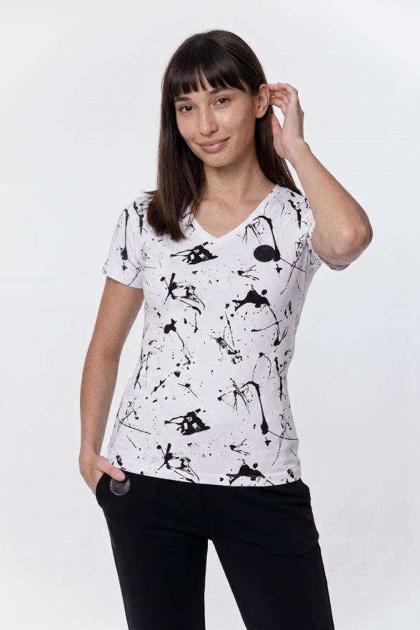 T-SHIRT BIAŁY W AUTORSKI PRINT DAMSKI
