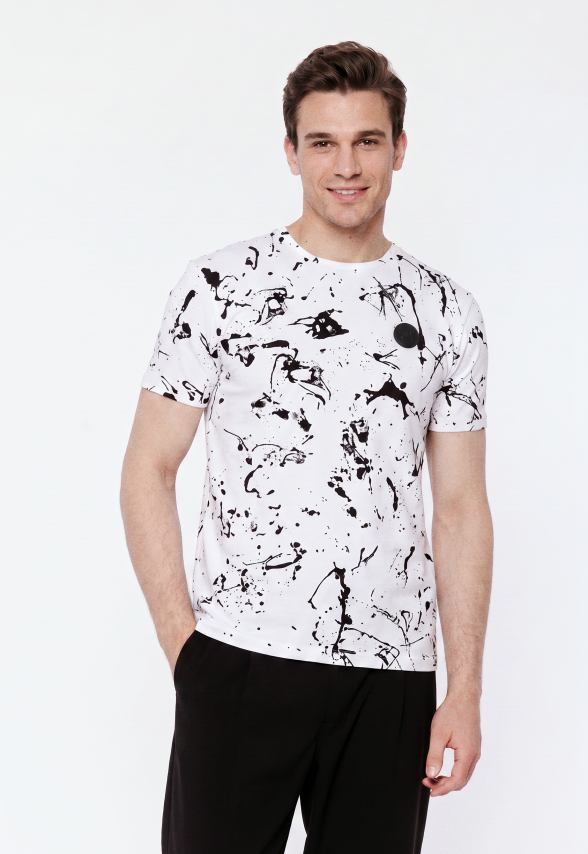 T-SHIRT BIAŁY W PRINT MĘSKI