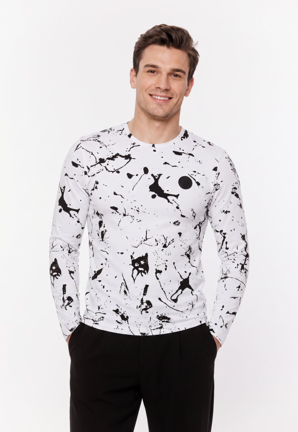 LONGSLEEVE BIAŁY W PRINT MĘSKI