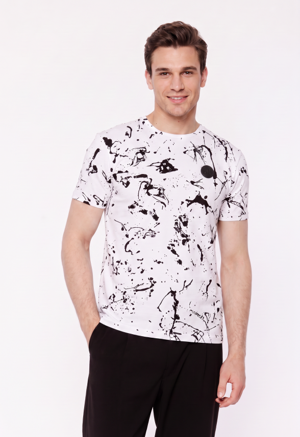 T-SHIRT BIAŁY W PRINT MĘSKI